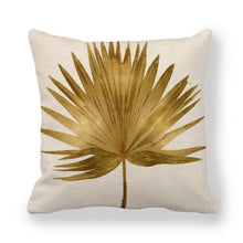Load image into Gallery viewer, Faux Linen Golden Palm Leaf Pillow Case
